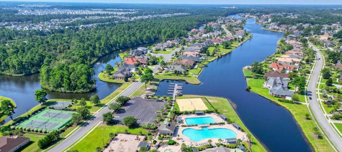 Plantation Lakes aerial view of the neighborhood — Goal Line Mowing lawn care in Myrtle Beach SC