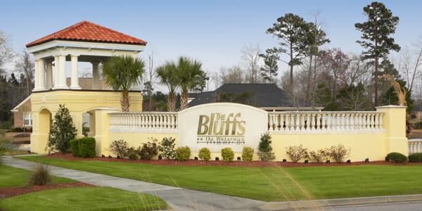The Bluffs community entrance sign — Goal Line Mowing lawn care in Myrtle Beach SC